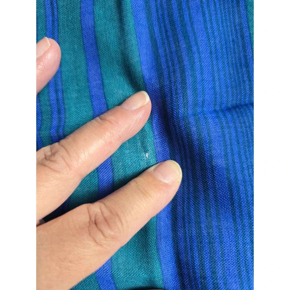 Oscar de la Renta Wool Scarf Square Stripe Teal Blue Purple Japan Fringe VTG Fla